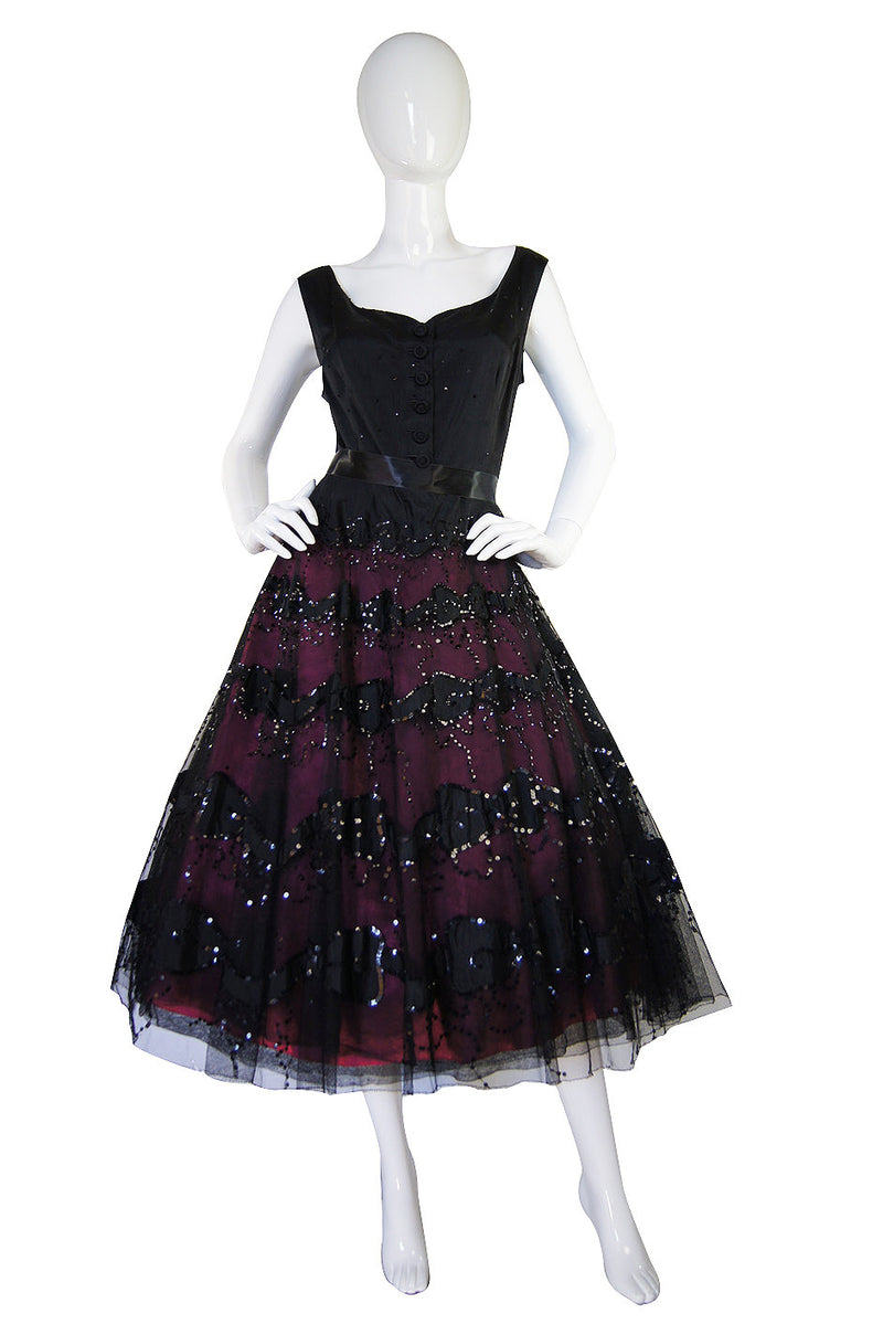 1950s Larger Sequin & Pink Skirted Dress