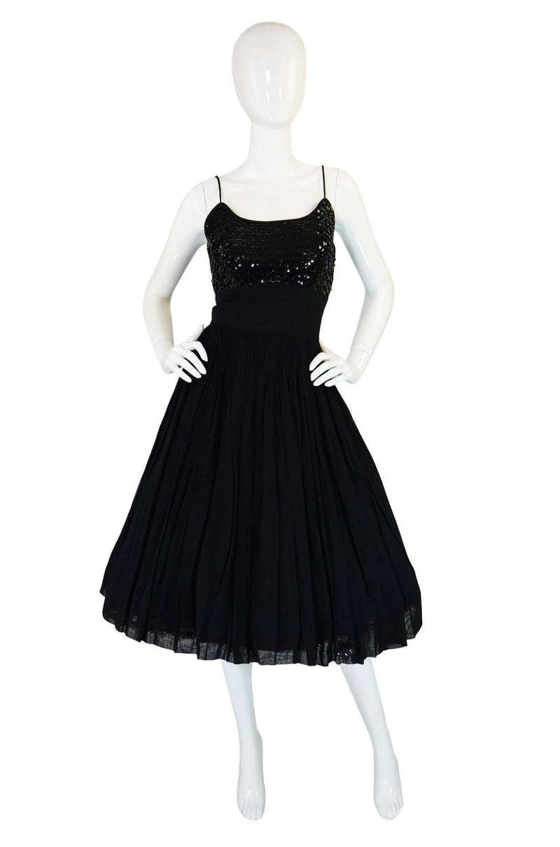 1950s Silk Chiffon & Sequin Party Dress