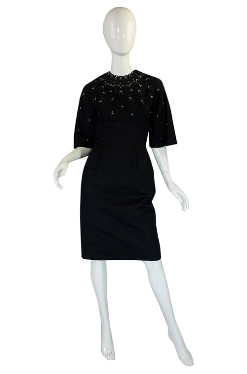 1950s Silk Beaded Cocktail Black Dress