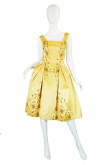 1950s Silk Satin & Beaded Evening Dress