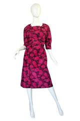 1950s Pink Floral Silk Cocktail Dress