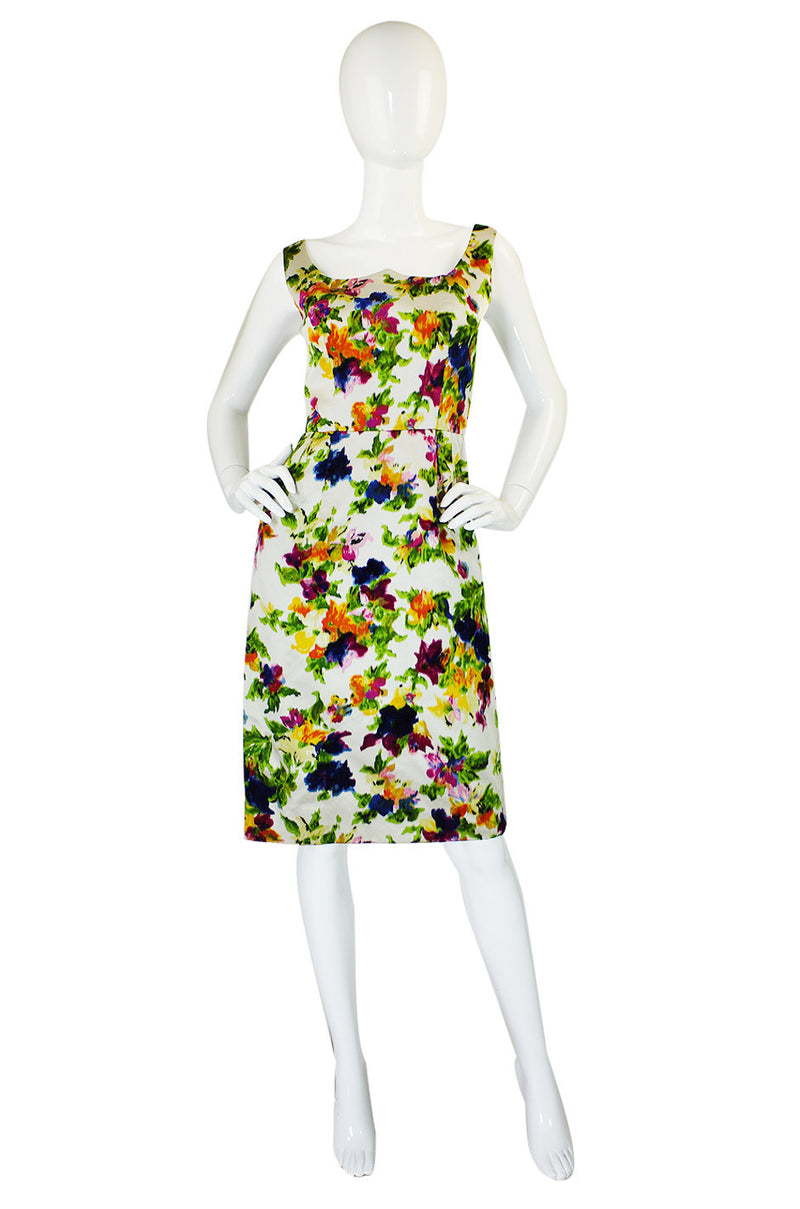 1950s Silk & Velvet Flocked Wiggle Dress