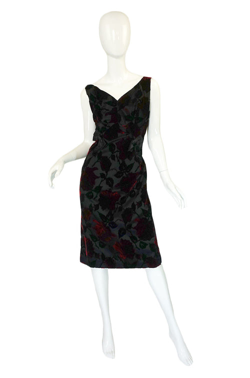 1960s Velvet Rose Silk Wiggle Dress