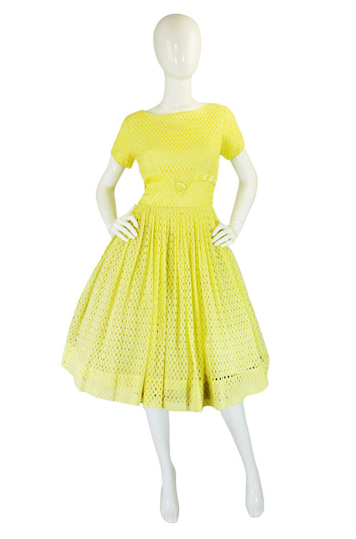 1950s Yellow Eyelet Full Skirted Sundress