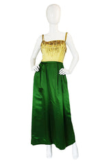 1950s Hand Beaded & Silk Satin Gown