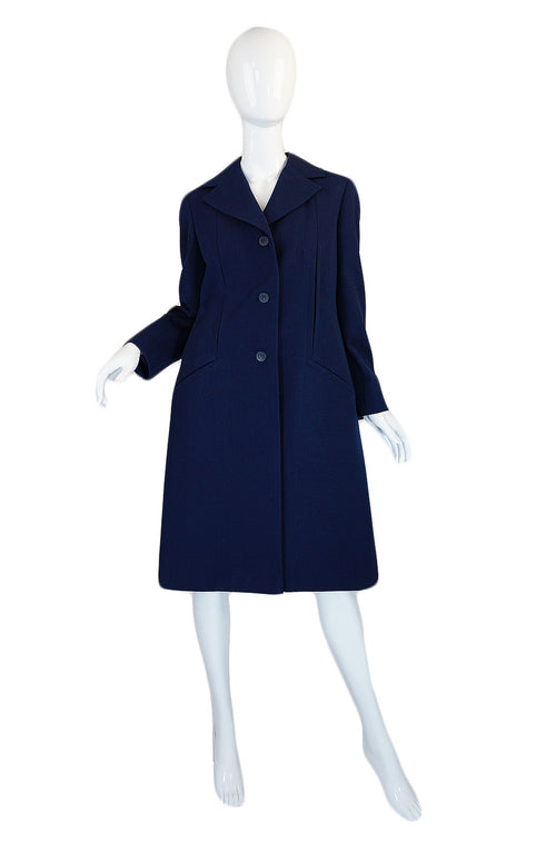 1960s Blue Bill Blass Seamed Navy Coat