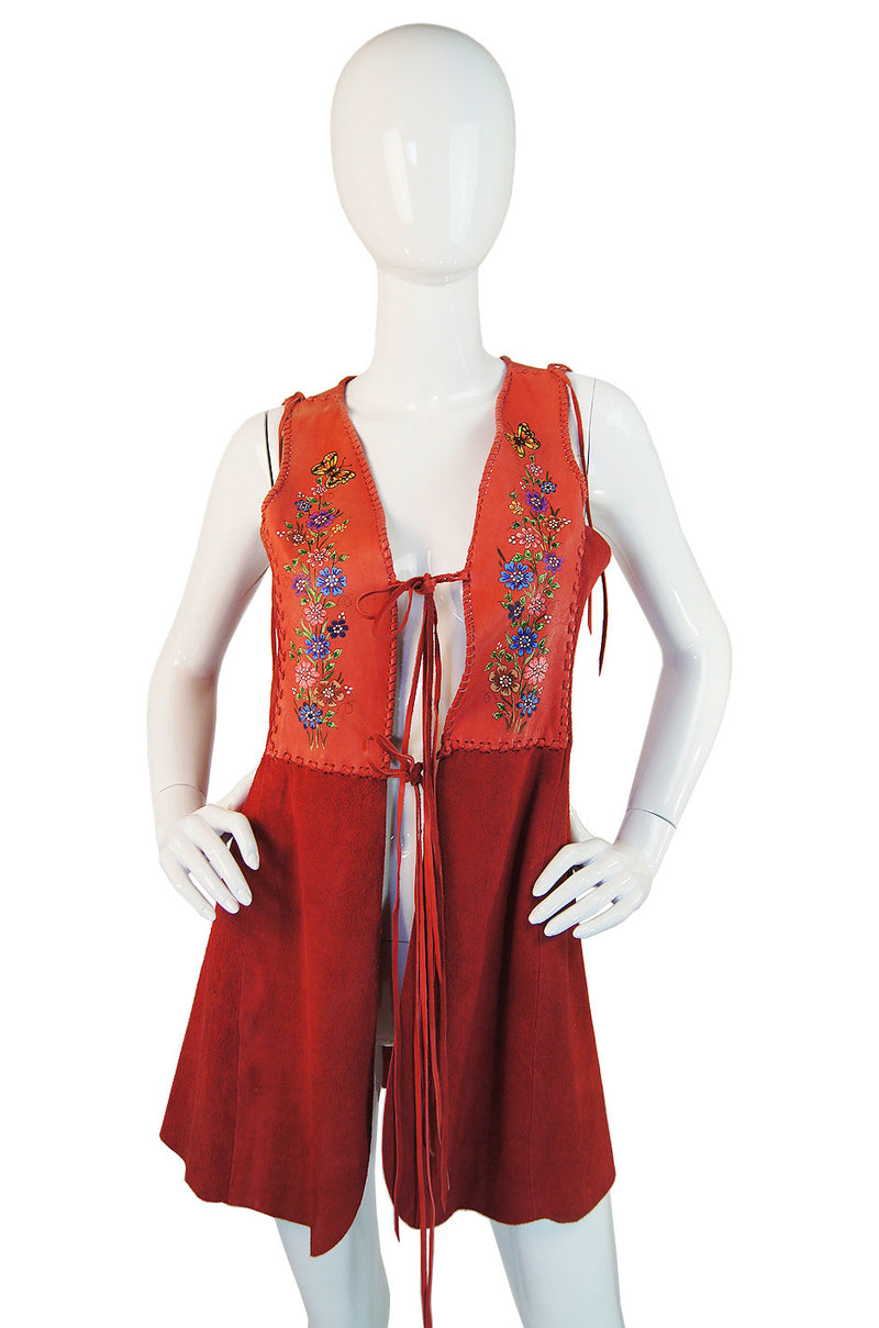 Rare 1970s Coral Suede Painted Char Vest