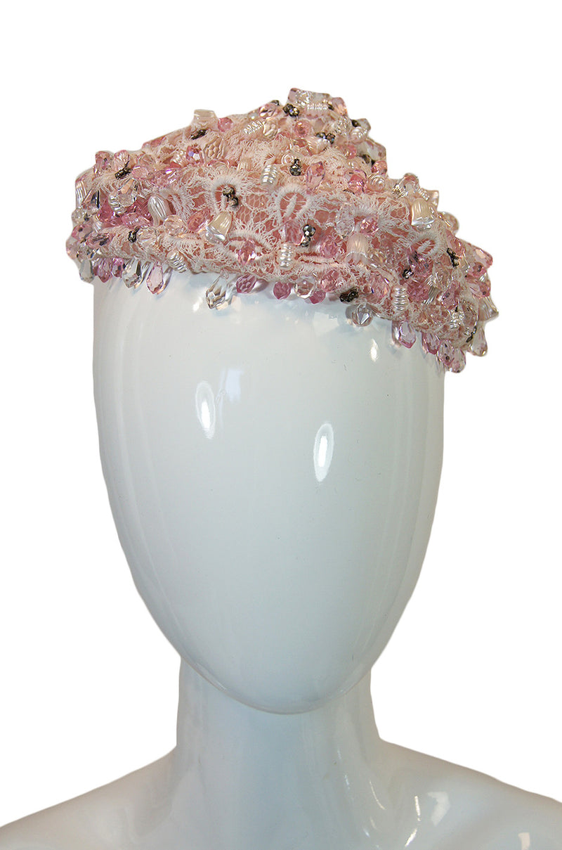1960s Christian Dior Beaded Pink Hat