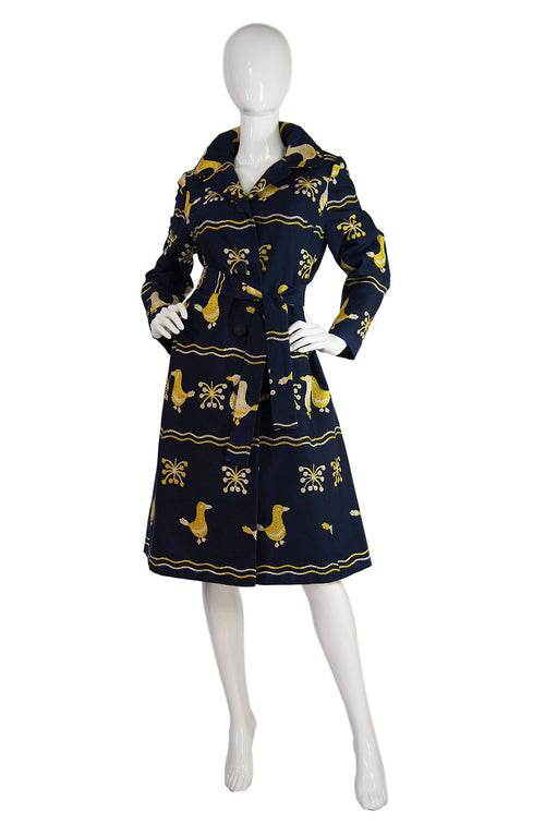 1960s Embroidered Ducks Tie Coat