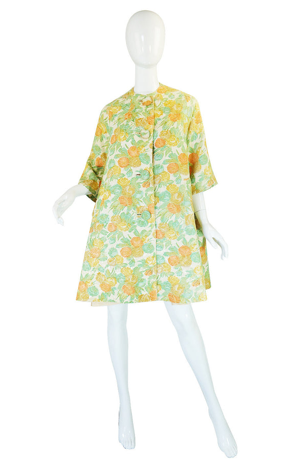 1960s Pastel Floral Brocade Swing Coat