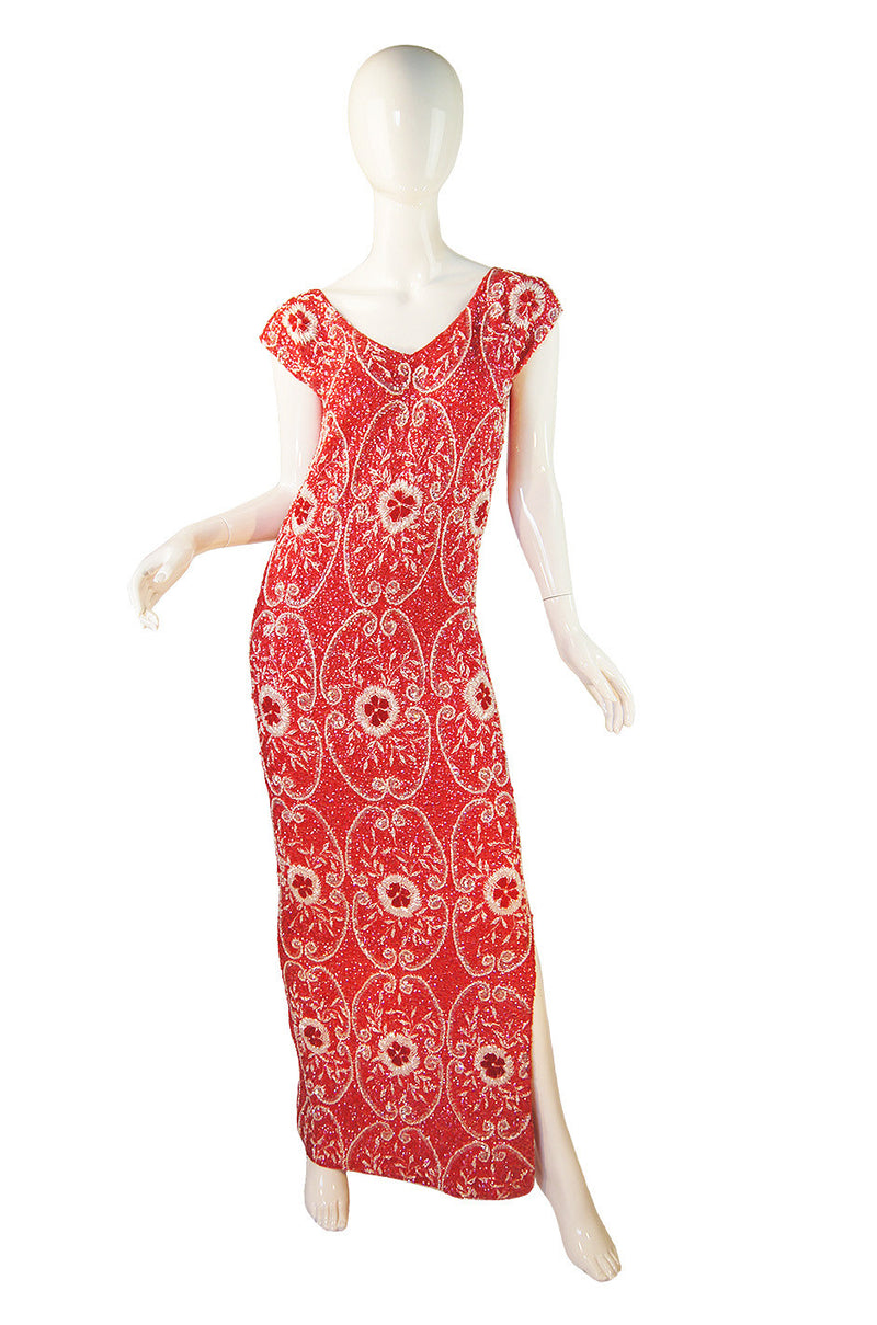 1960s Fully Beaded & Sequin Pink Gown