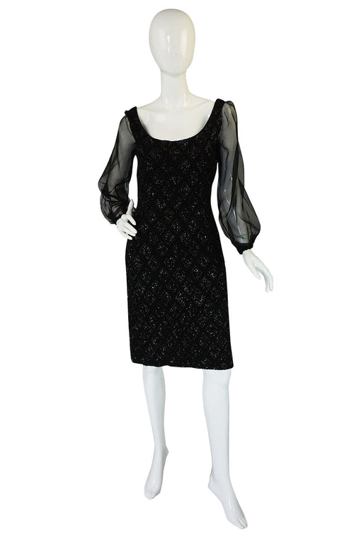 1960s Heavy Hand Beaded Black Shift