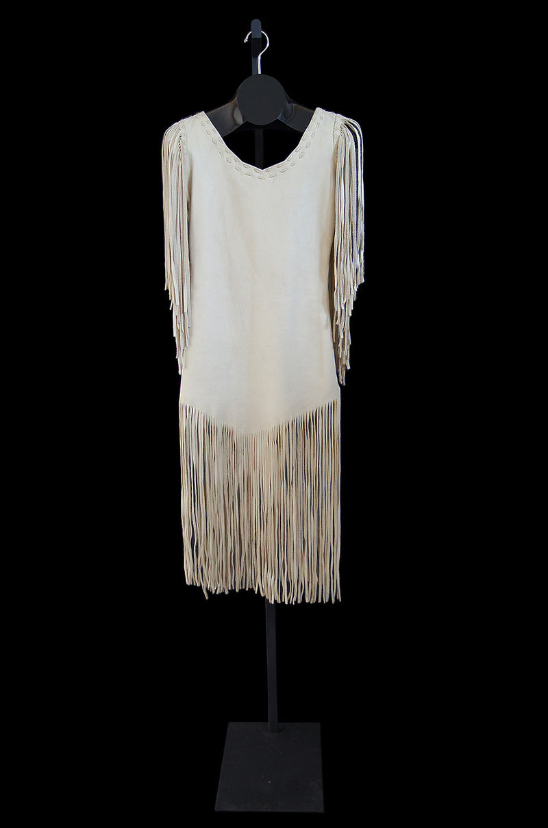 1960s Fringe Leather Hippie Chic Dress