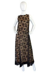 1960s Lanz Lace & Back Bow Maxi Dress