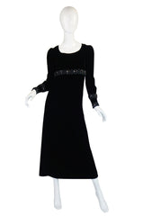 Late 1960s Miss Dior Velvet Midi Dress w Large Bead and Cord Detailing
