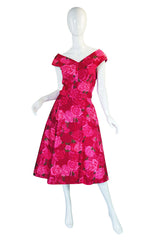 1950s Pink Floral Print Full Skirted Dress