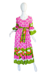 1960s Pink & Green Printed Maxi Dress