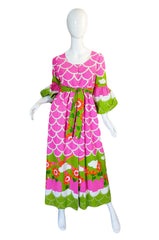 1960s Pink & Green Printed Maxi Dress