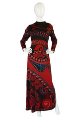 1960s Printed Italian Jersey Maxi Dress
