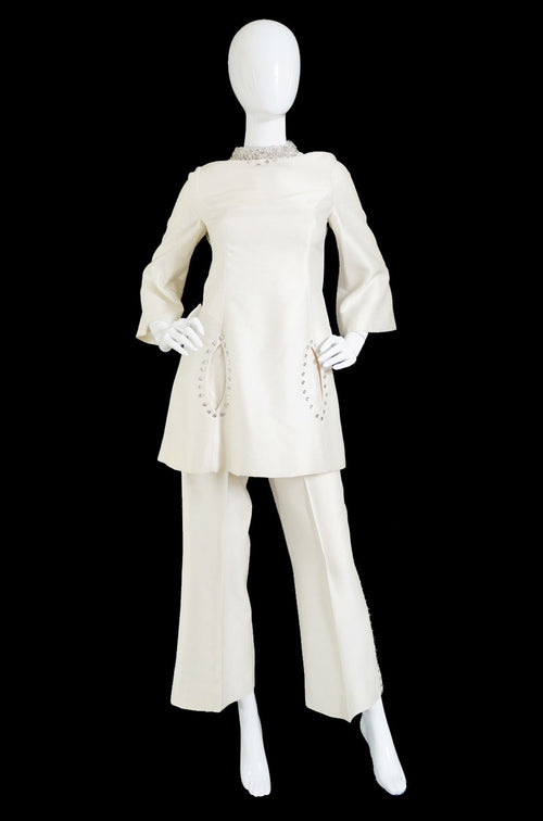 1960s Rhinestone & Silk Tunic & Pant