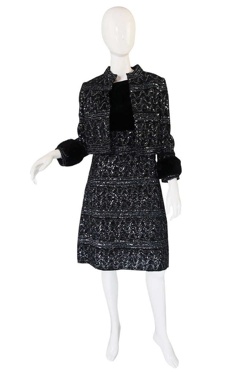 1960s Sequin and Mink Jacket & Dress
