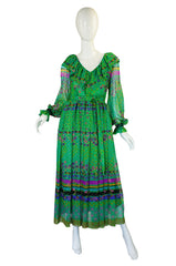 1960s Silk Chiffon with Gold Maxi Dress