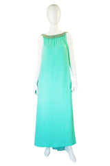 1960s Silk Chiffon Turquoise Bead Gown