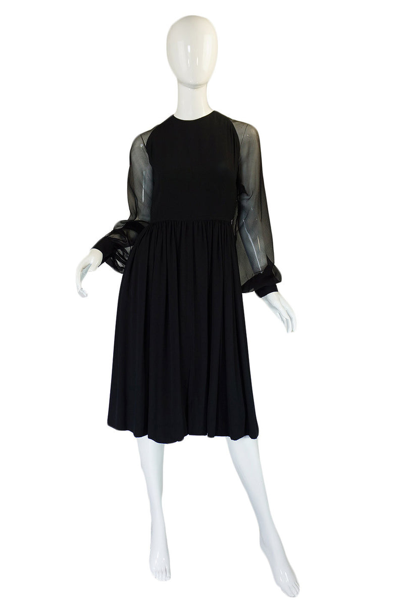 1960s Black Silk & Chiffon Galanos Balloon Sleeve Dress Shrimpton Couture 1960s Black Silk & Chiffon Galanos Balloon Sleeve Dress Shrimpton Couture