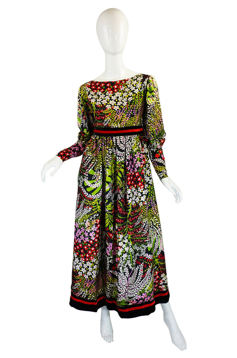 1960s Silk Floral Mollie Parnis Maxi Dress