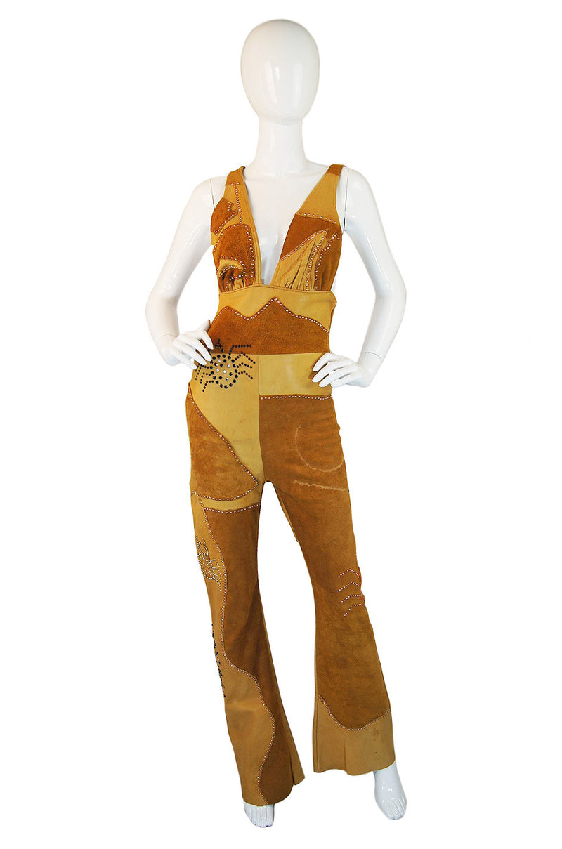 1960s Studded Halter Leather Jumpsuit
