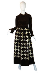 1960s Velvet & Gold Lame Maxi Dress