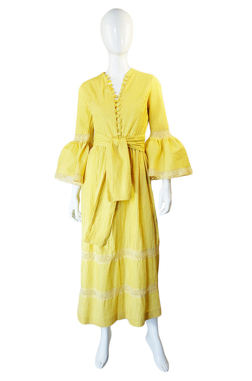 1950s Yellow Mexican Pin Tuck Dress