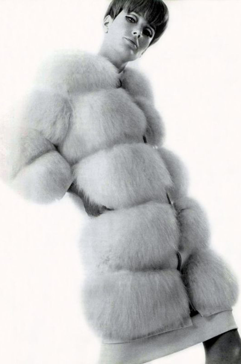 c.1966 Pierre Cardin Fitch Fur & Black Suede Flared Sleeve Coat