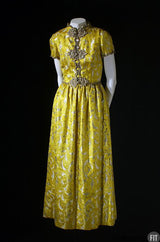 Exceptional 1968 Oscar de la Renta Documented Metallic Silk Brocade Dress w Silver Cording Detail
