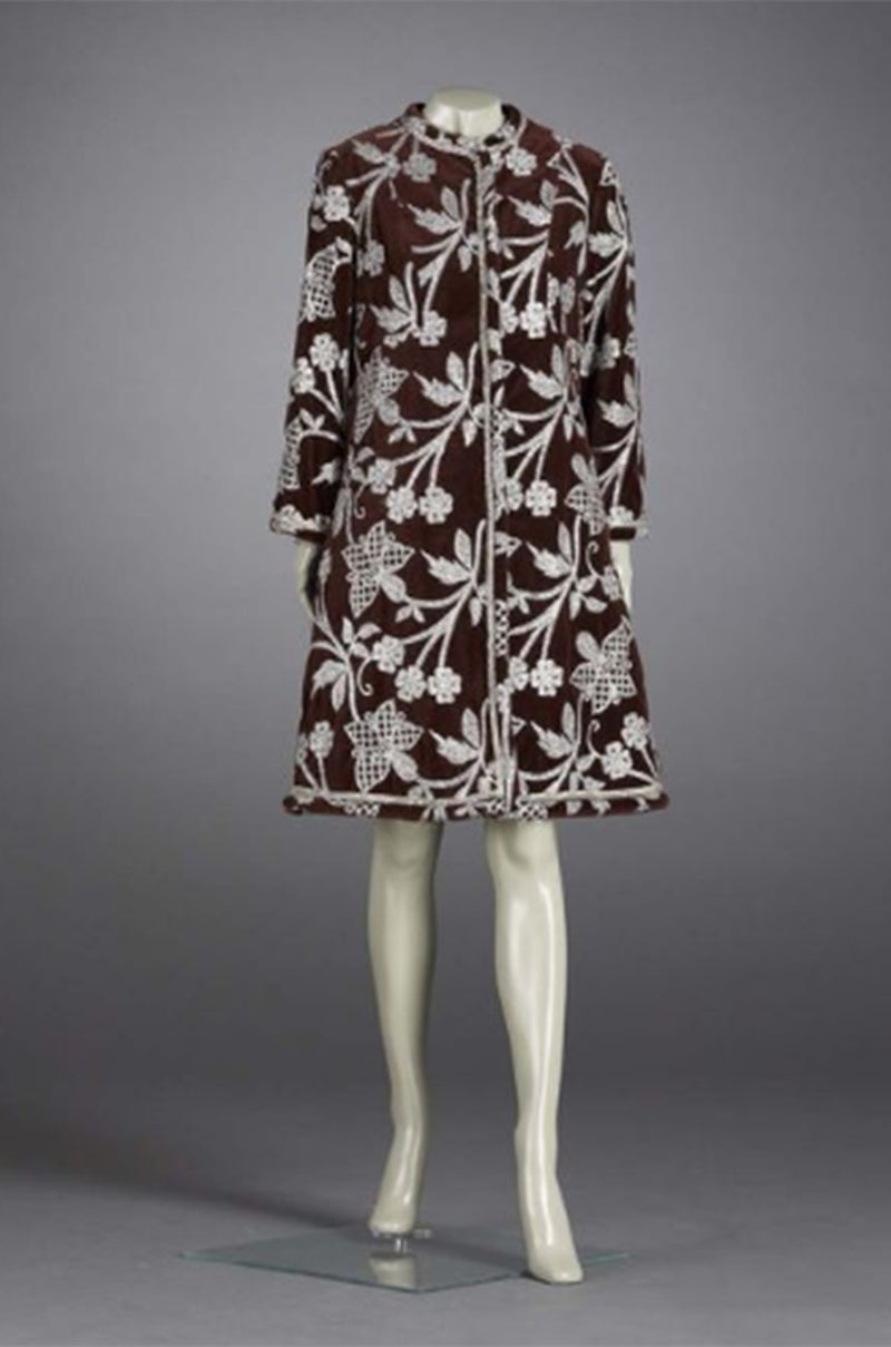 1968 Bill Blass Museum Documented Brown Velvet & Silver Thread Coat