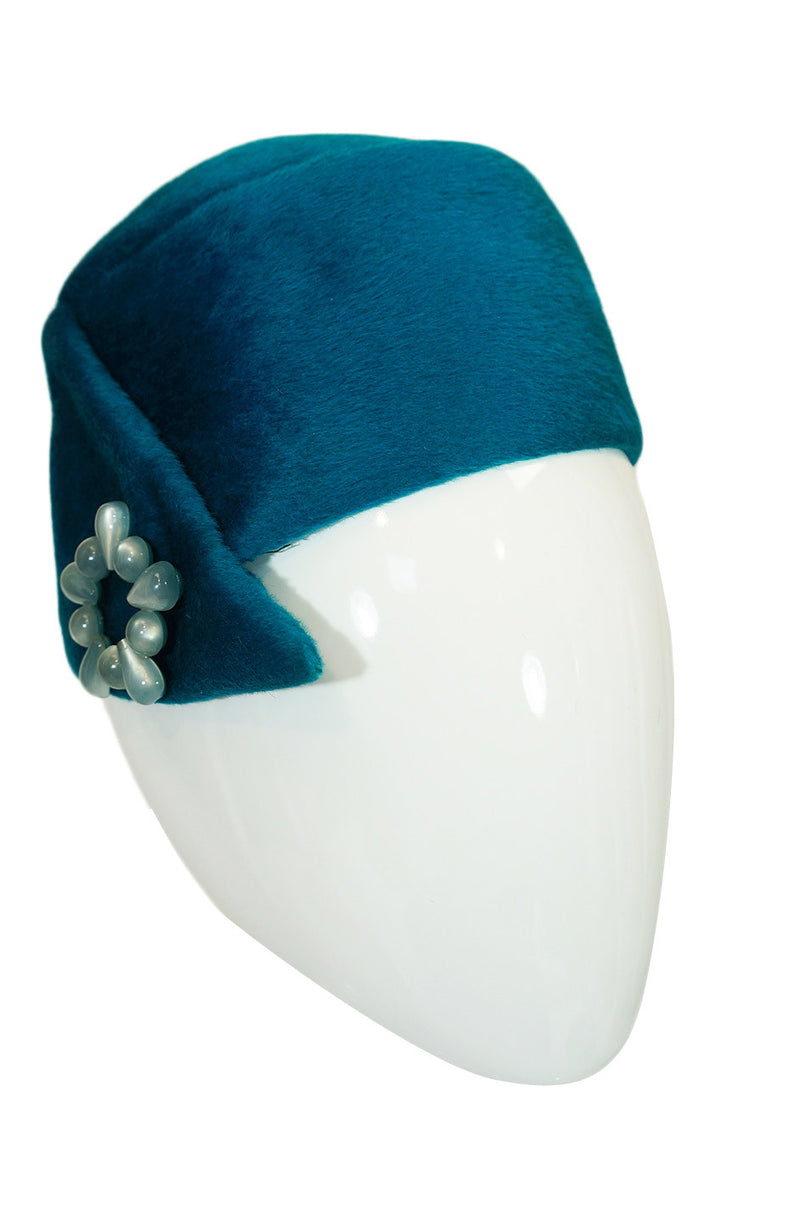 1960s Dior Blue Pillbox with Bead Detail
