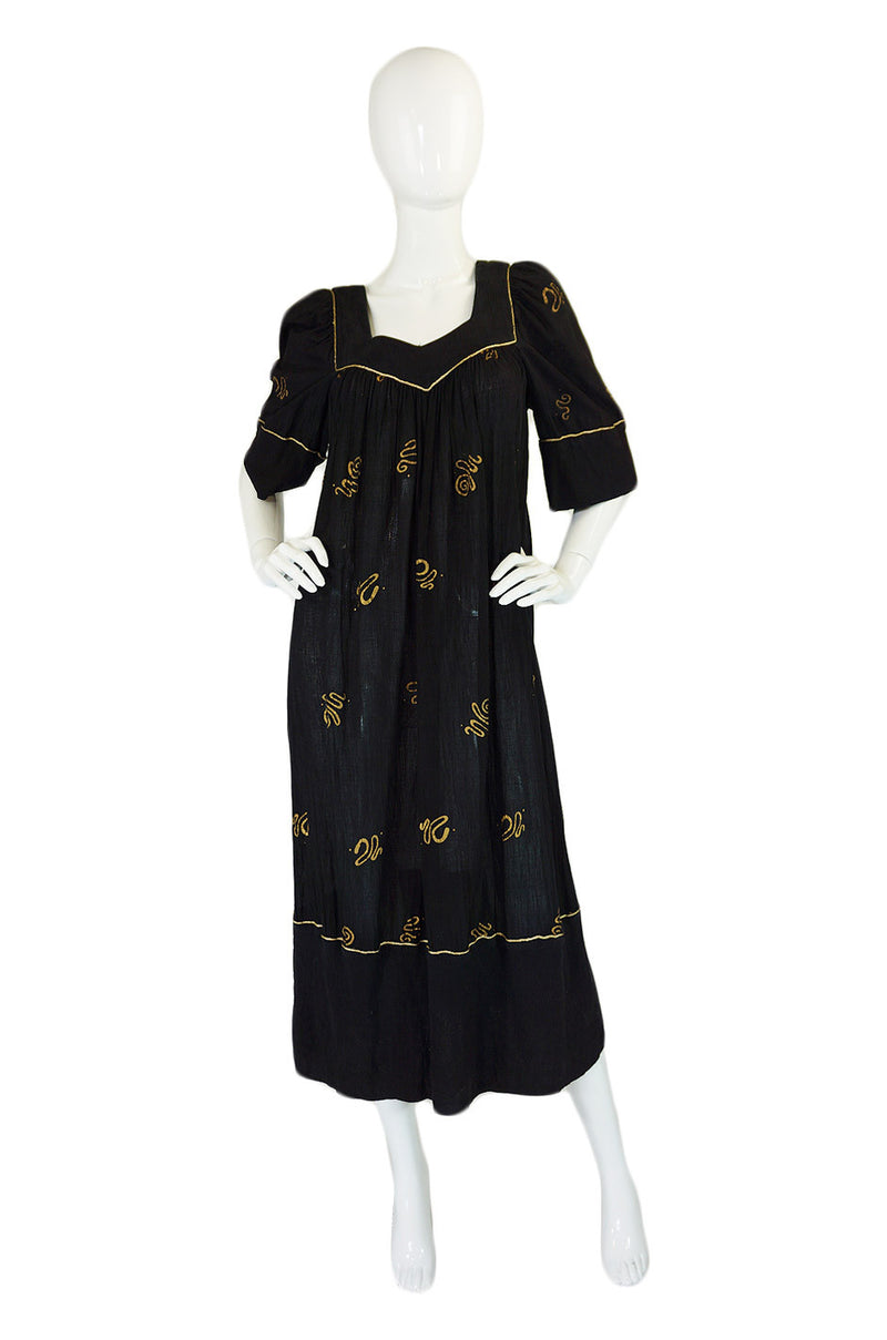 1970s Bill Tice Painted Cheesecloth Dress