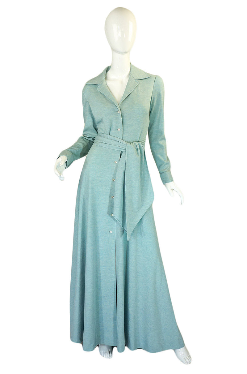 1970s Blue Silk Cashmere Halston Maxi Shrimpton Couture 1970s Blue Silk Cashmere Halston Maxi Shrimpton Couture