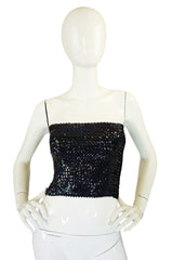 1970s Iridescent Blue Sequin Tube Top