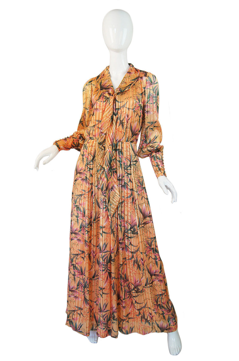 1970s Striped Chiffon Peach Maxi Dress