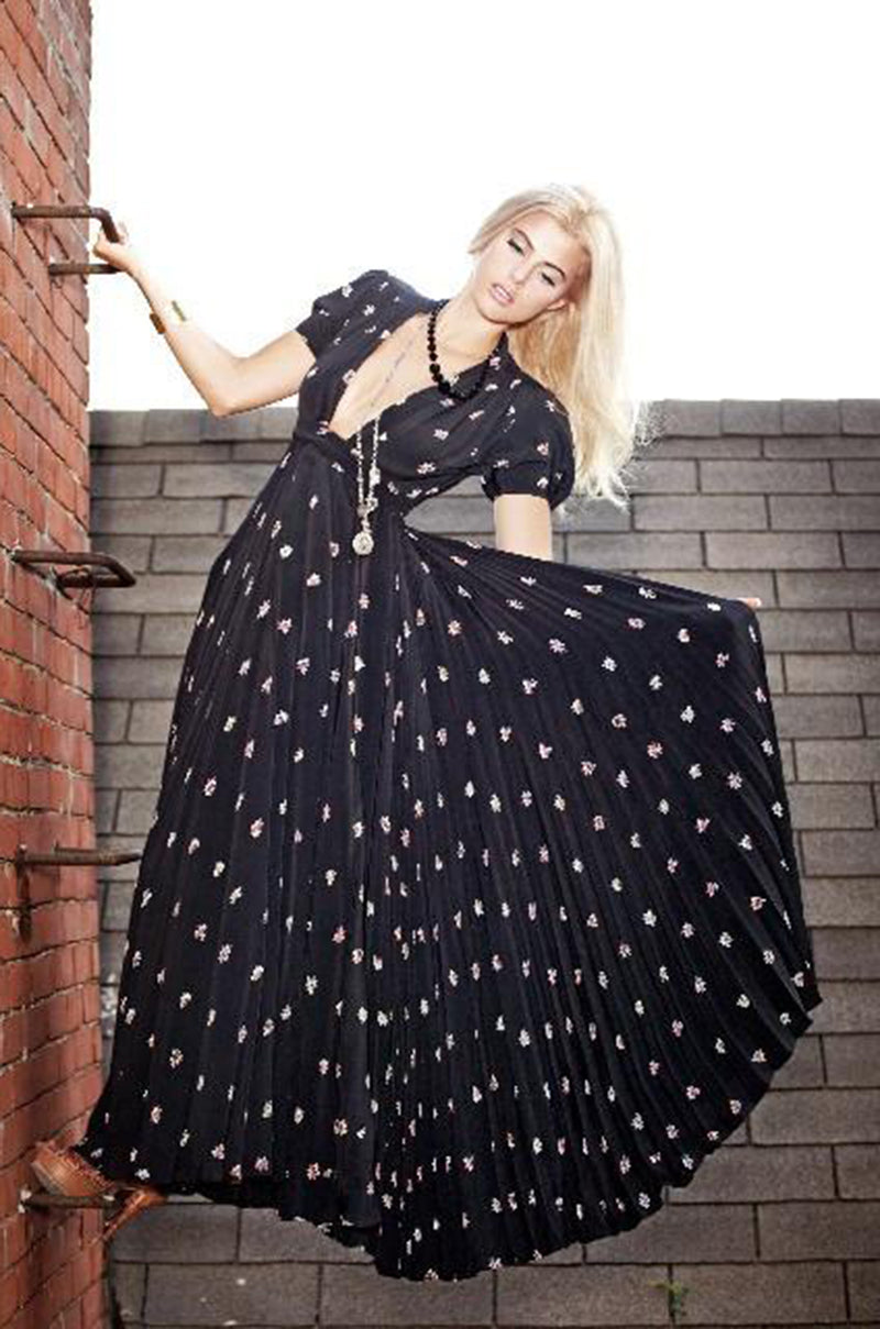 Iconic c.1969 Ossie Clark 'Bridget' Black Crepe Plunge Front Wrap Dress