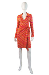 1970s Pink & Orange DVF Silk Wrap Dress