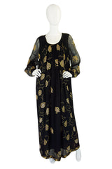 1970s Gumps Embroidered Caftan Dress
