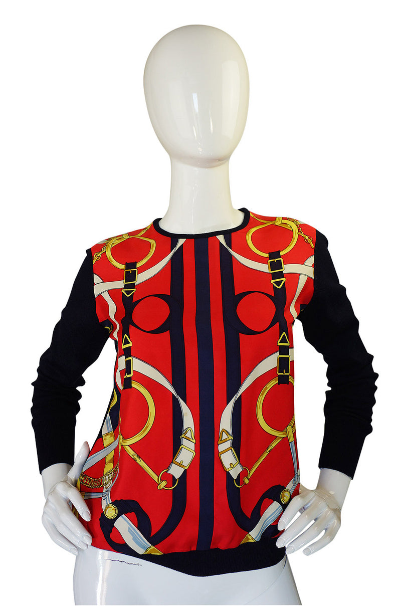 1970s Hermes Silk Print & Knit Top