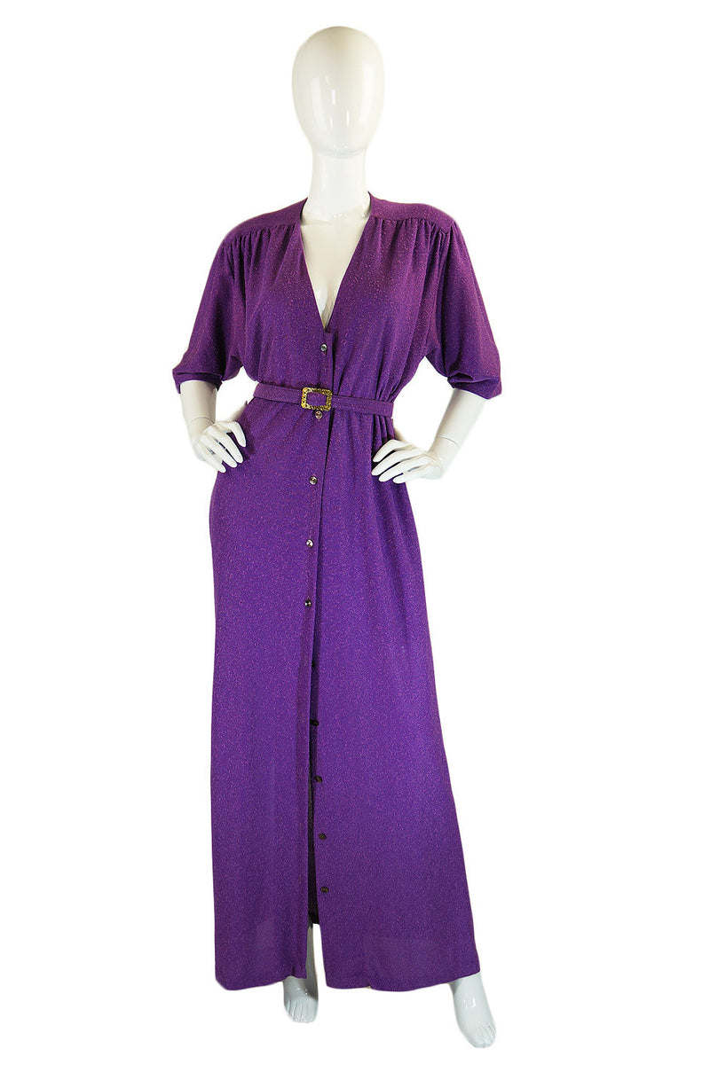 1970s Holly Harp Purple Maxi Shirt Dress
