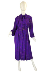 1970s Jean Muir Purple Print Dress
