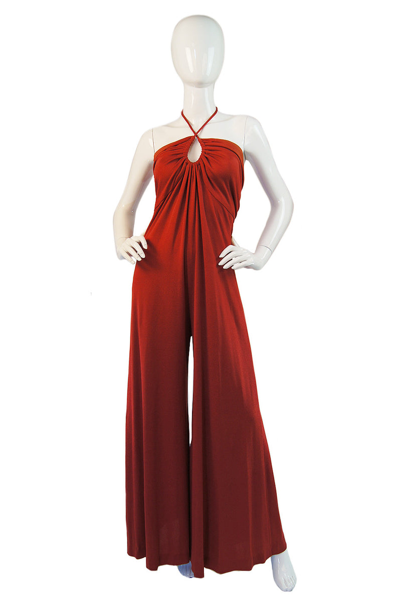 1970s Joy Stevens Halter Poly Jumpsuit