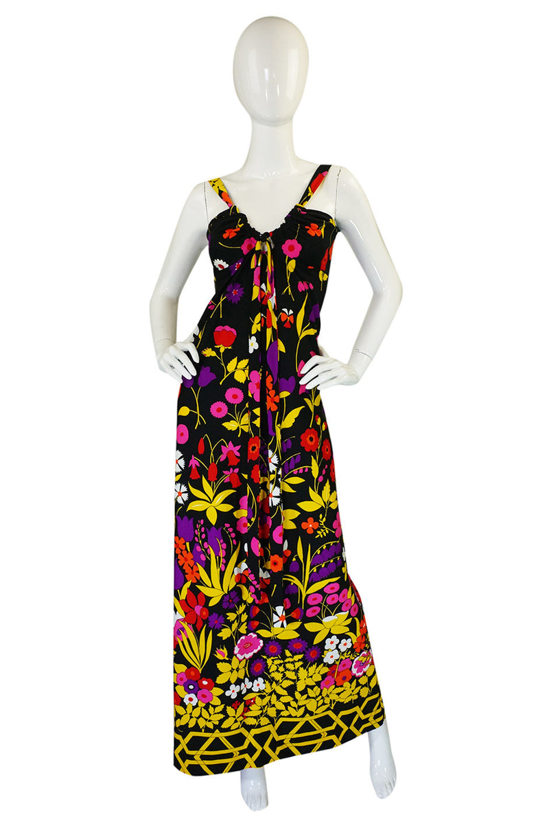 c1973 Lanvin Floral Jersey Halter Dress