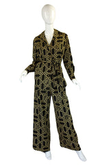 1970s Lanvin Logo Printed Jersey Three Piece Pant Set