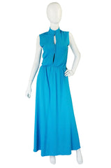 1970s Louis Feraud Turquoise Maxi Dress